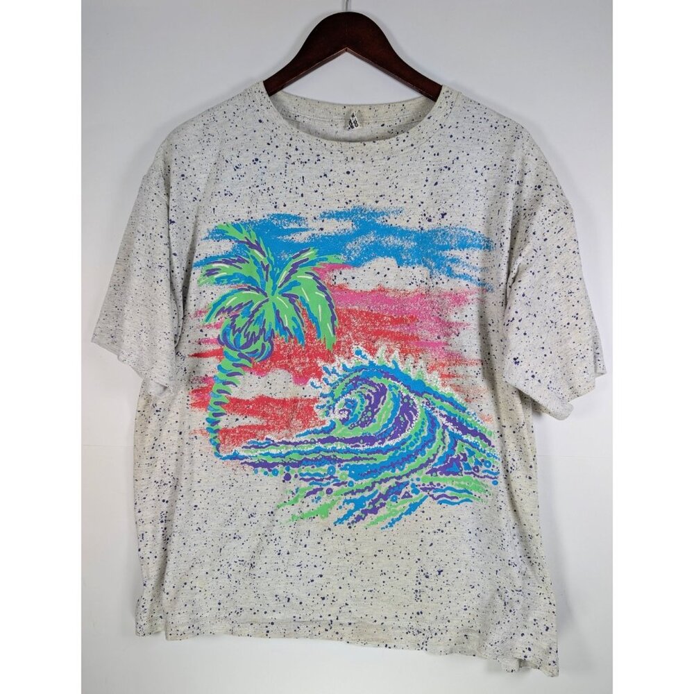 Vintage Body Co Shirt Large Single Stitch Palm Tree Wave Surf Gym Bodybuilding